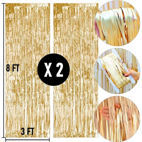 2 Pack Metallic Tinsel Foil Backdrop Curtains - 3x8ft Photo Booth Background - Picture 4 of 8